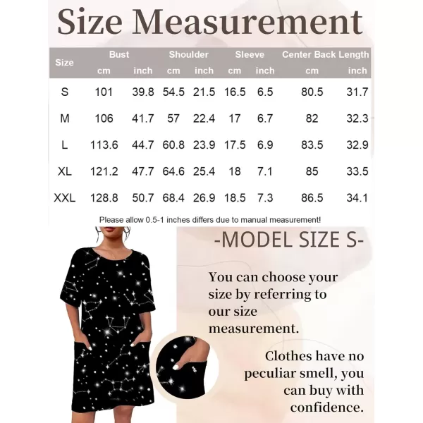 imageEkouaer Sleep Shirts for Women Nightgown Short Sleeves T shirt Night Dress Round Neck Womans Nightgown with Pocket SXXLBlack Star