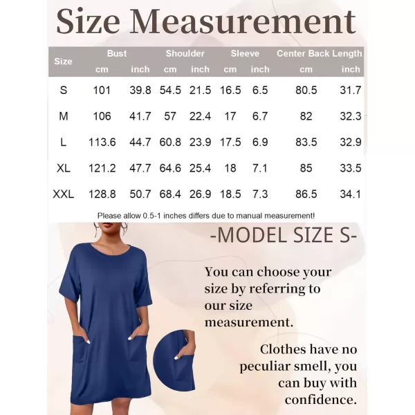 imageEkouaer Sleep Shirts for Women Nightgown Short Sleeves T shirt Night Dress Round Neck Womans Nightgown with Pocket SXXLBlue