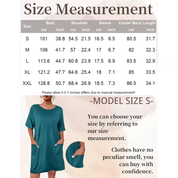 imageEkouaer Sleep Shirts for Women Nightgown Short Sleeves T shirt Night Dress Round Neck Womans Nightgown with Pocket SXXLBlue Green