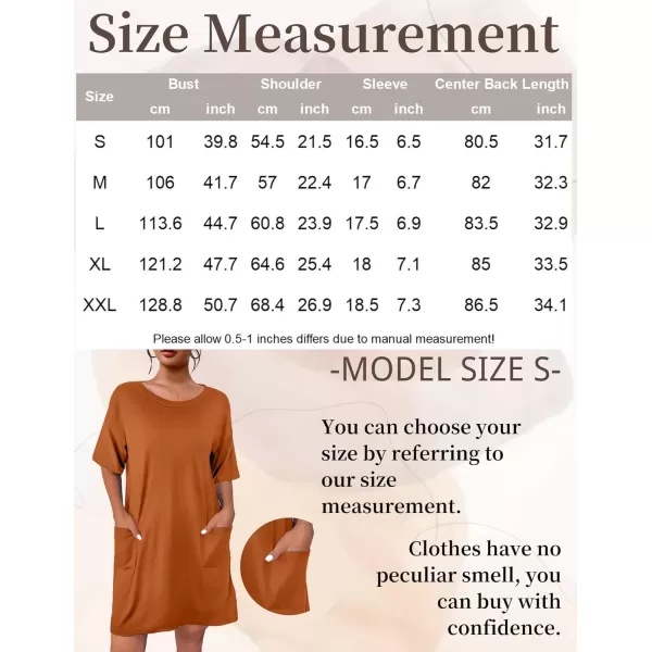 imageEkouaer Sleep Shirts for Women Nightgown Short Sleeves T shirt Night Dress Round Neck Womans Nightgown with Pocket SXXLCaramel