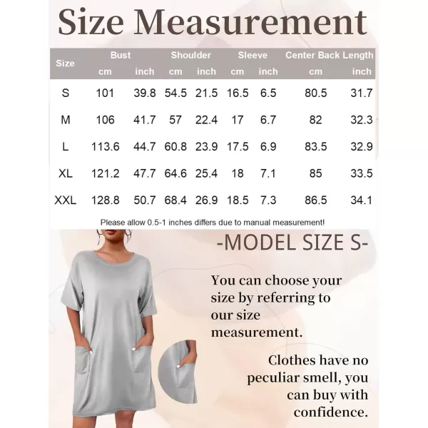 imageEkouaer Sleep Shirts for Women Nightgown Short Sleeves T shirt Night Dress Round Neck Womans Nightgown with Pocket SXXLLight Grey