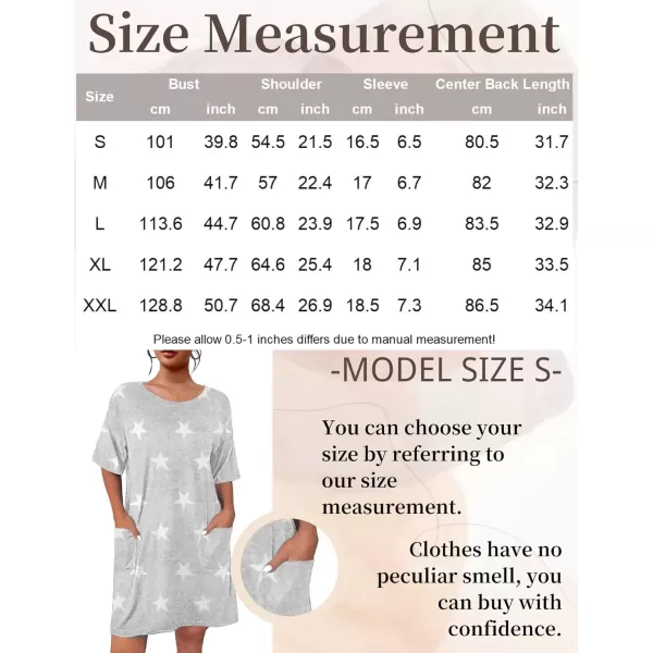 imageEkouaer Sleep Shirts for Women Nightgown Short Sleeves T shirt Night Dress Round Neck Womans Nightgown with Pocket SXXLLight Grey Star