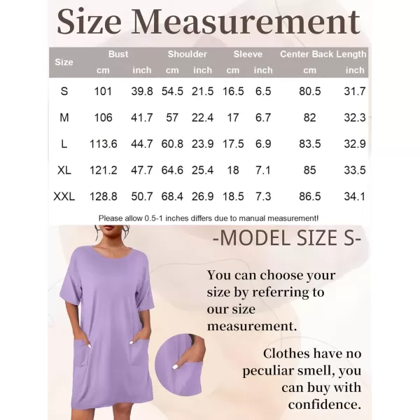 imageEkouaer Sleep Shirts for Women Nightgown Short Sleeves T shirt Night Dress Round Neck Womans Nightgown with Pocket SXXLLilac