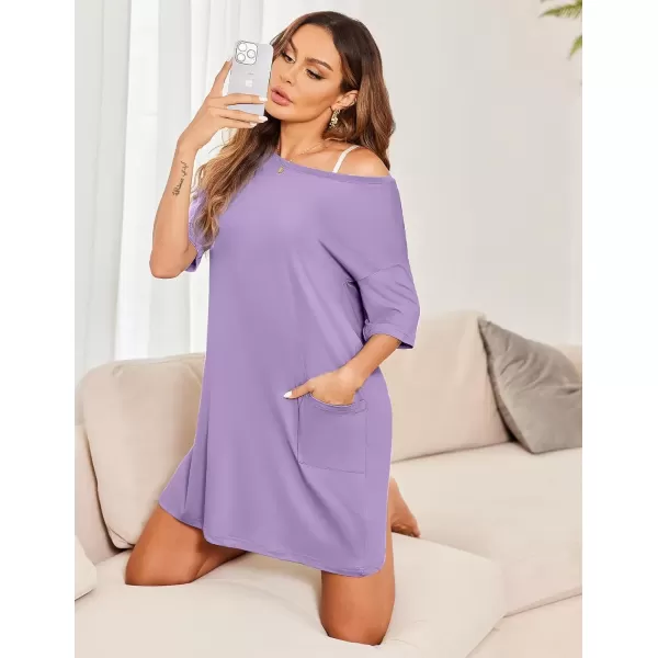 imageEkouaer Sleep Shirts for Women Nightgown Short Sleeves T shirt Night Dress Round Neck Womans Nightgown with Pocket SXXLLilac