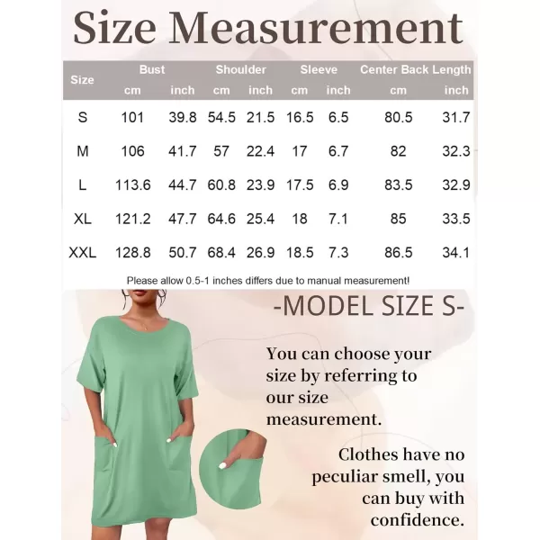 imageEkouaer Sleep Shirts for Women Nightgown Short Sleeves T shirt Night Dress Round Neck Womans Nightgown with Pocket SXXLMint Green