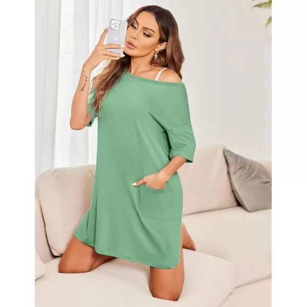 imageEkouaer Sleep Shirts for Women Nightgown Short Sleeves T shirt Night Dress Round Neck Womans Nightgown with Pocket SXXLMint Green