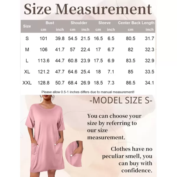 imageEkouaer Sleep Shirts for Women Nightgown Short Sleeves T shirt Night Dress Round Neck Womans Nightgown with Pocket SXXLPink