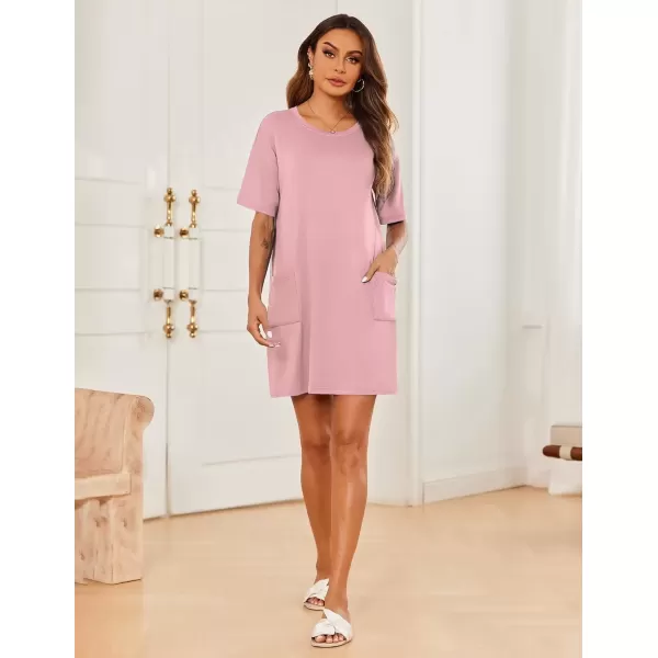 imageEkouaer Sleep Shirts for Women Nightgown Short Sleeves T shirt Night Dress Round Neck Womans Nightgown with Pocket SXXLPink