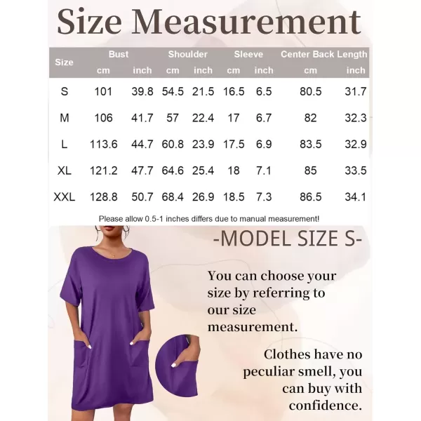 imageEkouaer Sleep Shirts for Women Nightgown Short Sleeves T shirt Night Dress Round Neck Womans Nightgown with Pocket SXXLPurple