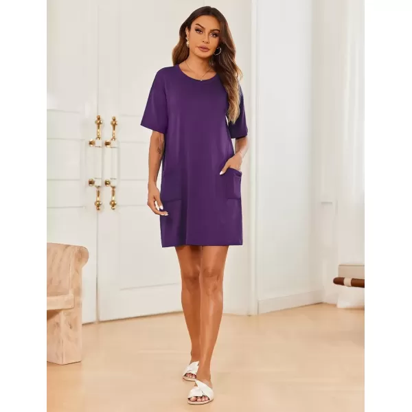 imageEkouaer Sleep Shirts for Women Nightgown Short Sleeves T shirt Night Dress Round Neck Womans Nightgown with Pocket SXXLPurple