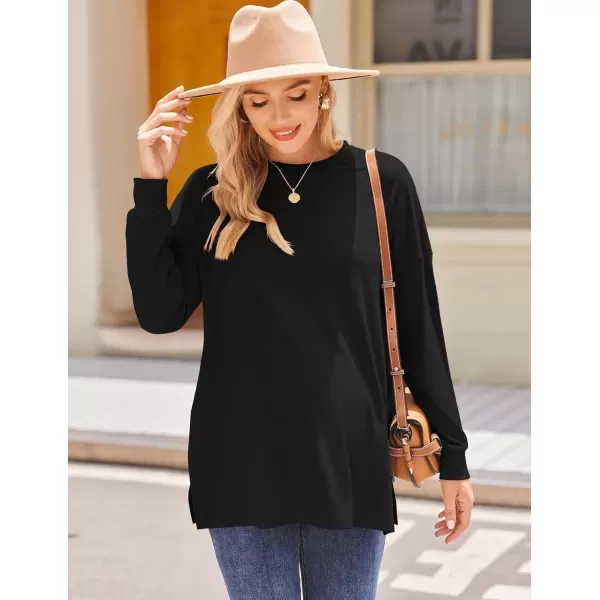 imageEkouaer Womens Maternity Shirts Long Sleeve Split Side Pregnancy Tee Top Tunic Blouse Casual Mama ClothesBlack 1