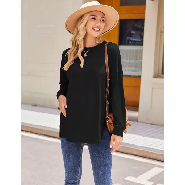 imageEkouaer Womens Maternity Shirts Long Sleeve Split Side Pregnancy Tee Top Tunic Blouse Casual Mama ClothesBlack 1