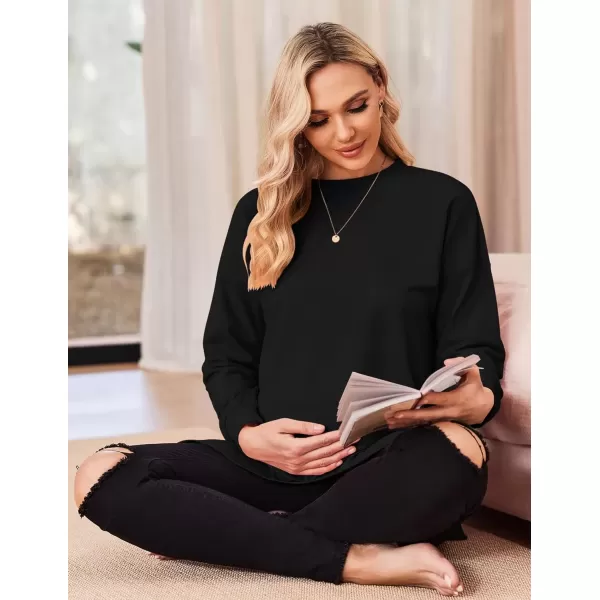 imageEkouaer Womens Maternity Shirts Long Sleeve Split Side Pregnancy Tee Top Tunic Blouse Casual Mama ClothesBlack 1