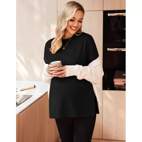 imageEkouaer Womens Maternity Shirts Long Sleeve Split Side Pregnancy Tee Top Tunic Blouse Casual Mama ClothesBlack 1