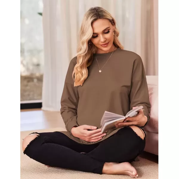 imageEkouaer Womens Maternity Shirts Long Sleeve Split Side Pregnancy Tee Top Tunic Blouse Casual Mama ClothesBrown 1