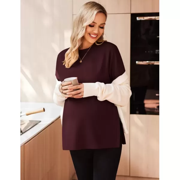 imageEkouaer Womens Maternity Shirts Long Sleeve Split Side Pregnancy Tee Top Tunic Blouse Casual Mama ClothesBurgundy