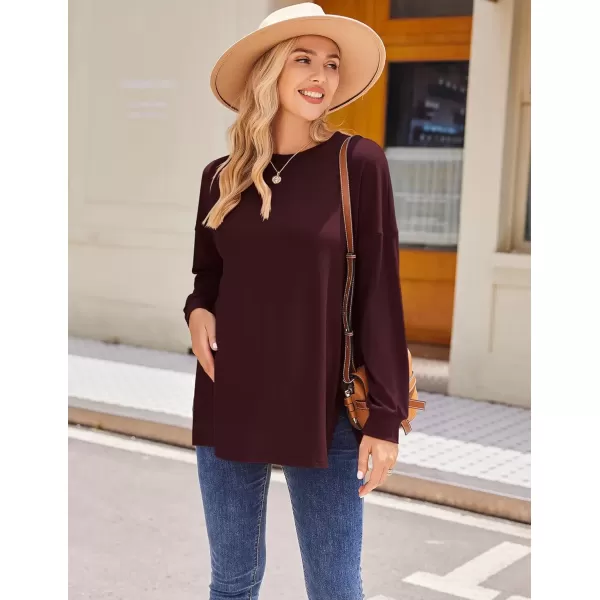 imageEkouaer Womens Maternity Shirts Long Sleeve Split Side Pregnancy Tee Top Tunic Blouse Casual Mama ClothesBurgundy