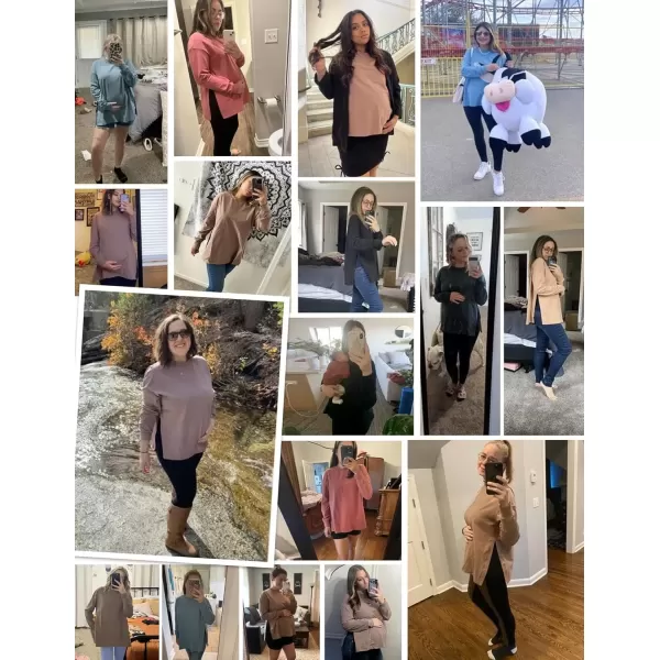 imageEkouaer Womens Maternity Shirts Long Sleeve Split Side Pregnancy Tee Top Tunic Blouse Casual Mama ClothesBurgundy