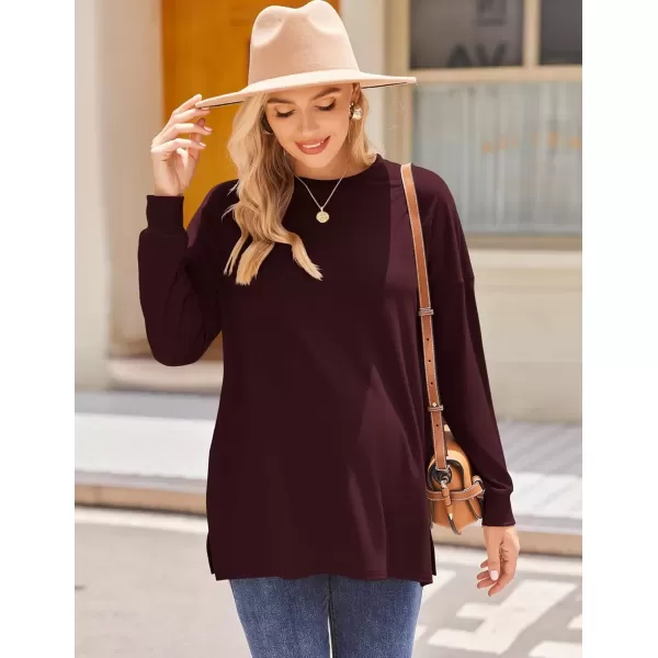 imageEkouaer Womens Maternity Shirts Long Sleeve Split Side Pregnancy Tee Top Tunic Blouse Casual Mama ClothesBurgundy