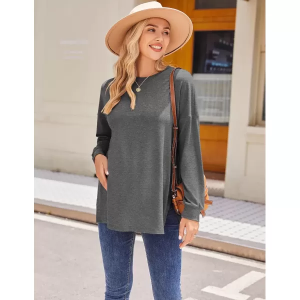 imageEkouaer Womens Maternity Shirts Long Sleeve Split Side Pregnancy Tee Top Tunic Blouse Casual Mama ClothesDark Gery