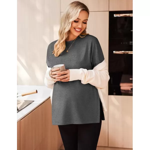 imageEkouaer Womens Maternity Shirts Long Sleeve Split Side Pregnancy Tee Top Tunic Blouse Casual Mama ClothesDark Gery