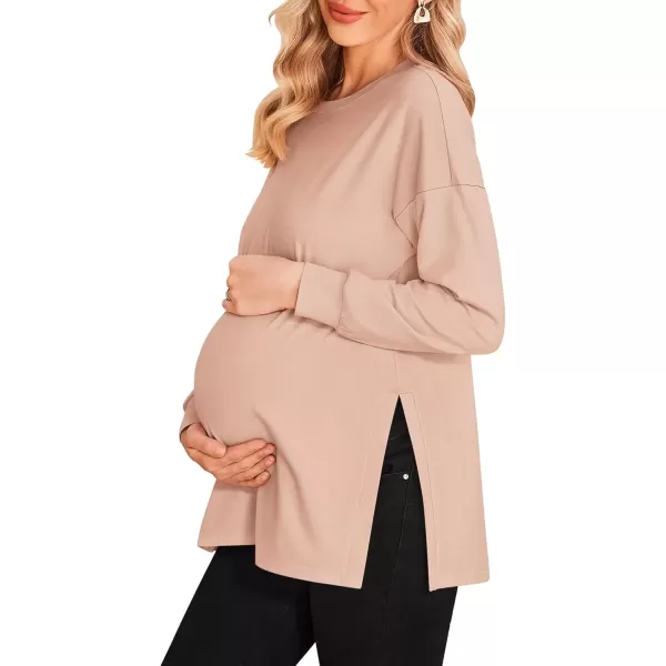 imageEkouaer Womens Maternity Shirts Long Sleeve Split Side Pregnancy Tee Top Tunic Blouse Casual Mama ClothesDirty Pink