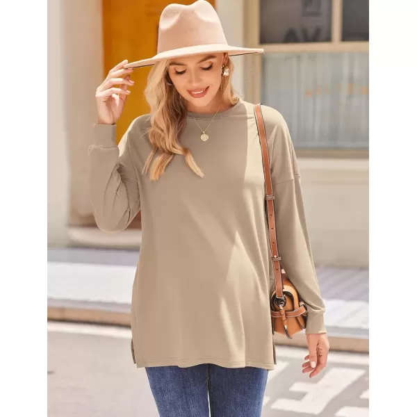 imageEkouaer Womens Maternity Shirts Long Sleeve Split Side Pregnancy Tee Top Tunic Blouse Casual Mama ClothesKhaki 1