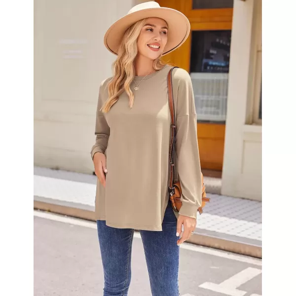 imageEkouaer Womens Maternity Shirts Long Sleeve Split Side Pregnancy Tee Top Tunic Blouse Casual Mama ClothesKhaki 1