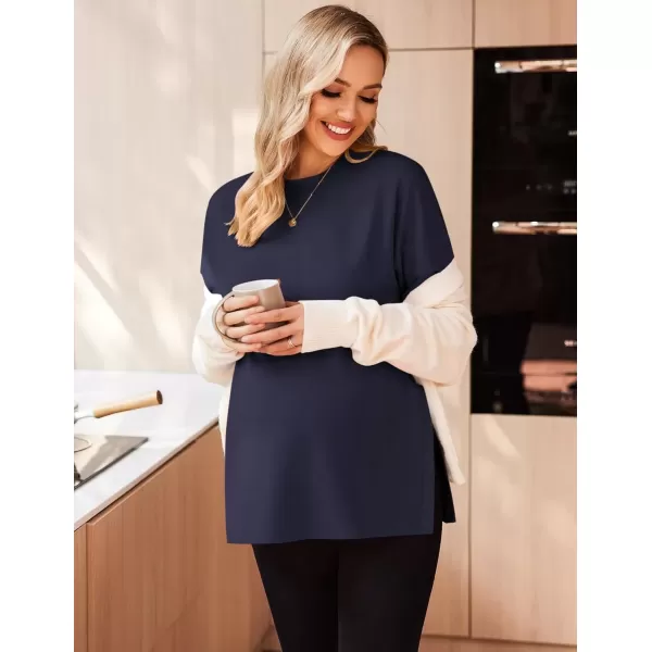 imageEkouaer Womens Maternity Shirts Long Sleeve Split Side Pregnancy Tee Top Tunic Blouse Casual Mama ClothesNavy