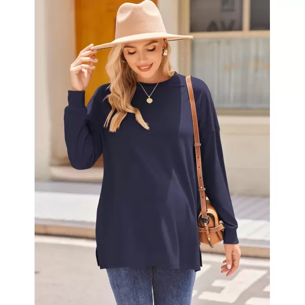 imageEkouaer Womens Maternity Shirts Long Sleeve Split Side Pregnancy Tee Top Tunic Blouse Casual Mama ClothesNavy