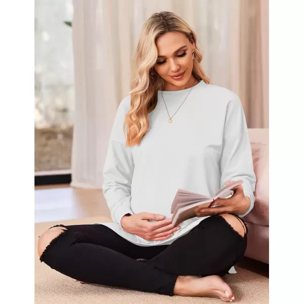 imageEkouaer Womens Maternity Shirts Long Sleeve Split Side Pregnancy Tee Top Tunic Blouse Casual Mama ClothesWhite