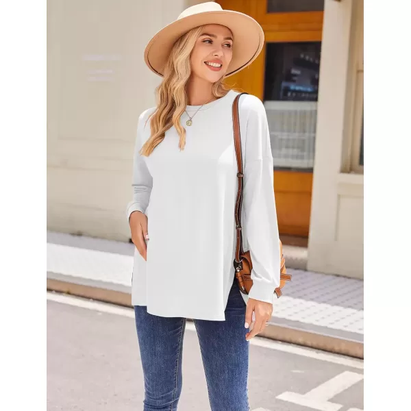 imageEkouaer Womens Maternity Shirts Long Sleeve Split Side Pregnancy Tee Top Tunic Blouse Casual Mama ClothesWhite