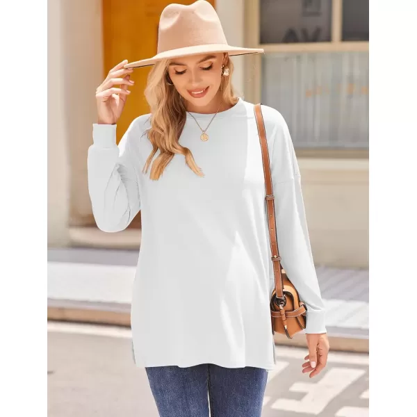 imageEkouaer Womens Maternity Shirts Long Sleeve Split Side Pregnancy Tee Top Tunic Blouse Casual Mama ClothesWhite