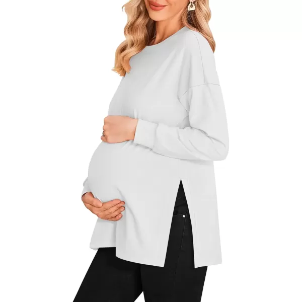 imageEkouaer Womens Maternity Shirts Long Sleeve Split Side Pregnancy Tee Top Tunic Blouse Casual Mama ClothesWhite