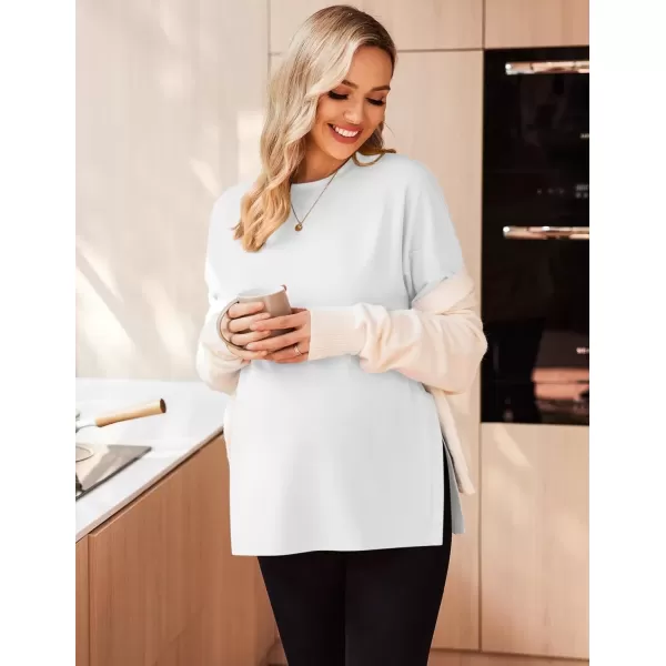 imageEkouaer Womens Maternity Shirts Long Sleeve Split Side Pregnancy Tee Top Tunic Blouse Casual Mama ClothesWhite