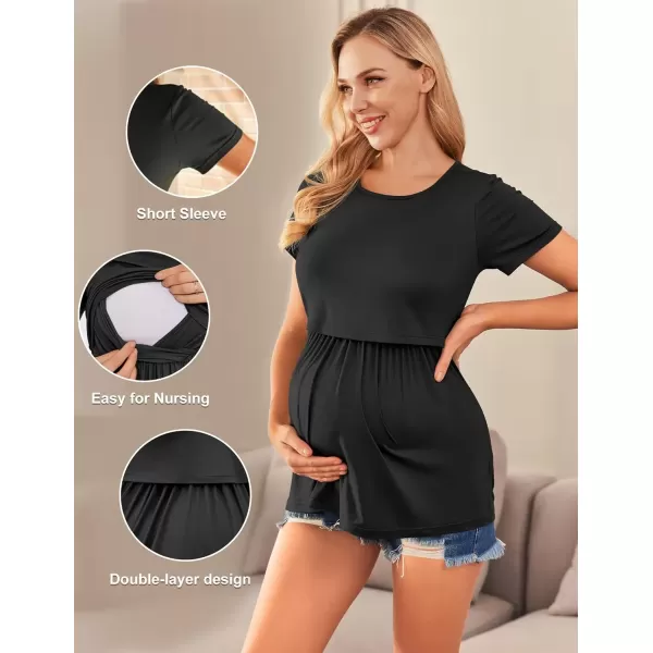 imageEkouaer Womens Nursing Tops 3 Packs Nursing Shirts Short Sleeve Maternity Breastfeeding Tee Shirts Pregnancy TeeBlackdark Graydeep Green