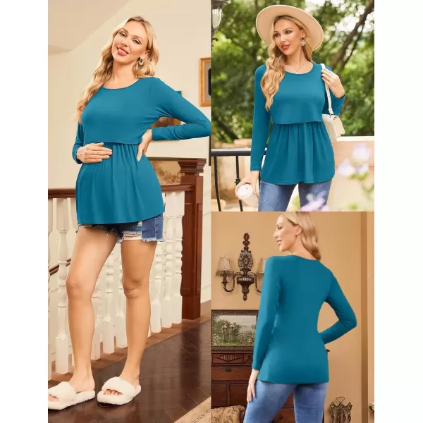 imageEkouaer Womens Nursing Tops Long Sleeve Nursing Shirts Double Layer Maternity Clothes 3 Packs Breastfeeding ShirtsBlackLake GreenBlue Green