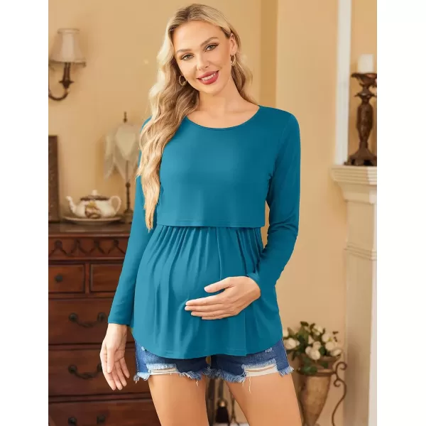 imageEkouaer Womens Nursing Tops Long Sleeve Nursing Shirts Double Layer Maternity Clothes 3 Packs Breastfeeding ShirtsBlackLake GreenBlue Green