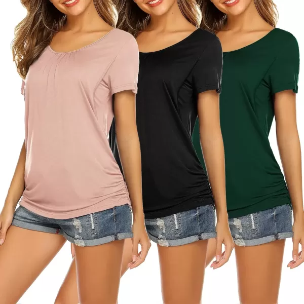 imageEkouaer Womens Nursing Tops for Breastfeeding 3 Pack Maternity Shirts Double Layer Pregnancy Clothes Postpartum Tee Shirt3pcs Black  Green  Pink