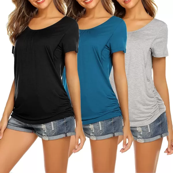 imageEkouaer Womens Nursing Tops for Breastfeeding 3 Pack Maternity Shirts Double Layer Pregnancy Clothes Postpartum Tee Shirt3pcs Black  Grey  Teal