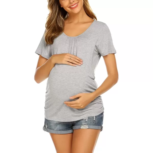 imageEkouaer Womens Nursing Tops for Breastfeeding 3 Pack Maternity Shirts Double Layer Pregnancy Clothes Postpartum Tee Shirt3pcs Black  Orange  Grey