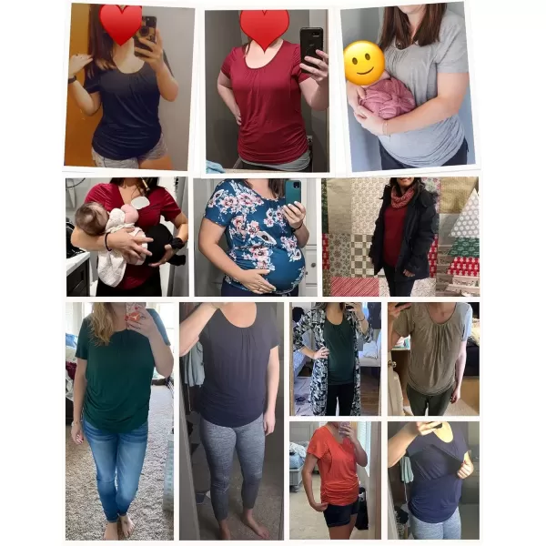 imageEkouaer Womens Nursing Tops for Breastfeeding 3 Pack Maternity Shirts Double Layer Pregnancy Clothes Postpartum Tee Shirt3pcs Burgundy Red  Flecking Grey  Mintgreen