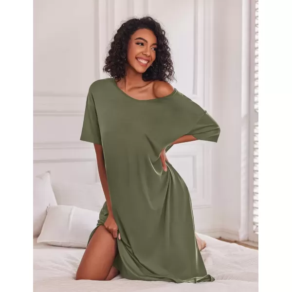 imageEkouaer Long Nightgown for Women Short Sleeve Sleepwear Plus Size Loungewear with Pockets MXXXLArmy Green