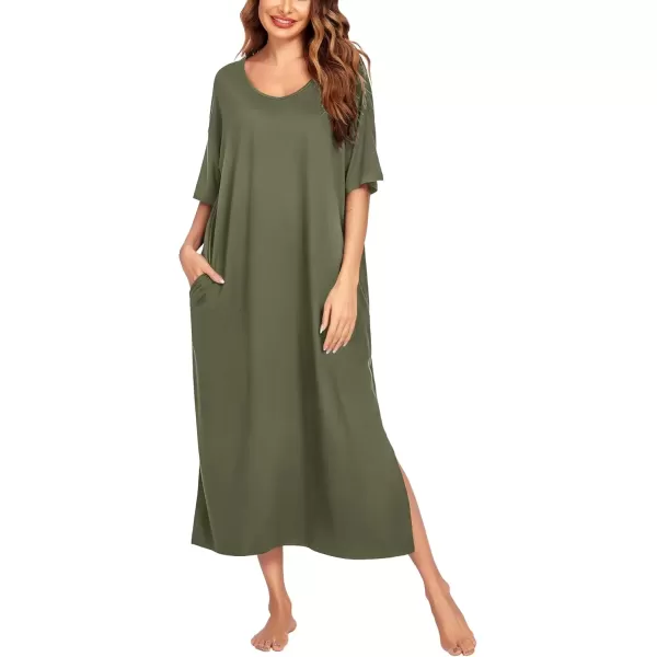 imageEkouaer Long Nightgown for Women Short Sleeve Sleepwear Plus Size Loungewear with Pockets MXXXLArmy Green