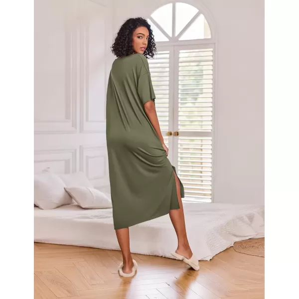 imageEkouaer Long Nightgown for Women Short Sleeve Sleepwear Plus Size Loungewear with Pockets MXXXLArmy Green