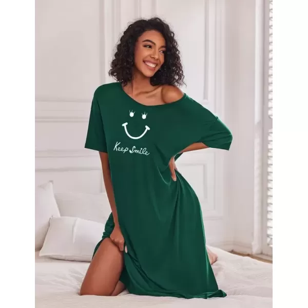 imageEkouaer Long Nightgown for Women Short Sleeve Sleepwear Plus Size Loungewear with Pockets MXXXLDark Green