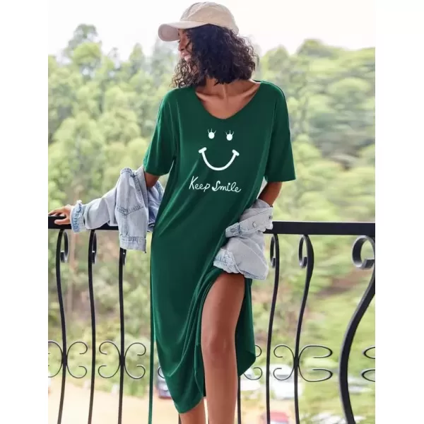 imageEkouaer Long Nightgown for Women Short Sleeve Sleepwear Plus Size Loungewear with Pockets MXXXLDark Green