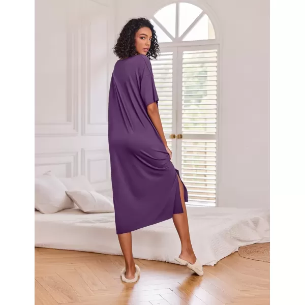 imageEkouaer Long Nightgown for Women Short Sleeve Sleepwear Plus Size Loungewear with Pockets MXXXLDark Purple