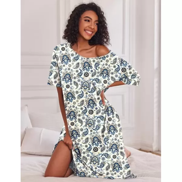 imageEkouaer Long Nightgown for Women Short Sleeve Sleepwear Plus Size Loungewear with Pockets MXXXLFlower Print