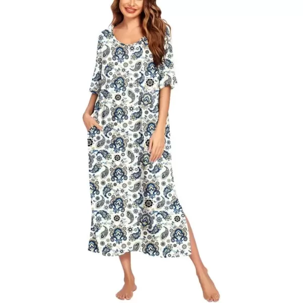 imageEkouaer Long Nightgown for Women Short Sleeve Sleepwear Plus Size Loungewear with Pockets MXXXLFlower Print